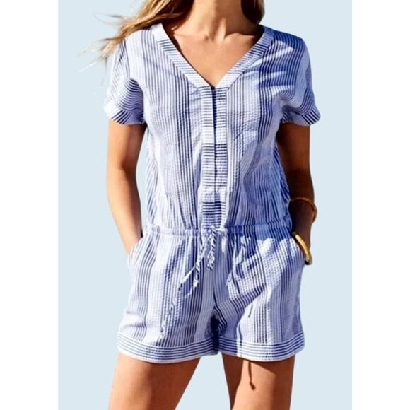 VINEYARD VINES Striped Short Sleeve V Neck Romper Size S - Picture 1 of 8